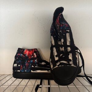 Stylish Black and Red High-Top Sneakers